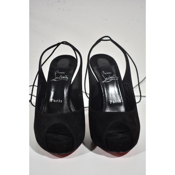 Christian Louboutin Lace Up NVP 120 Black Suede Peep Toe Sandal Heel Pump 38.5 - Picture 6 of 12